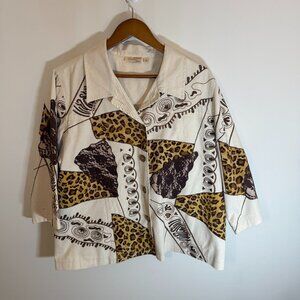 Choices 1X Plus 3/4 Sleeve Leopard Cheetah Animal Print Tan Artsy Jacket